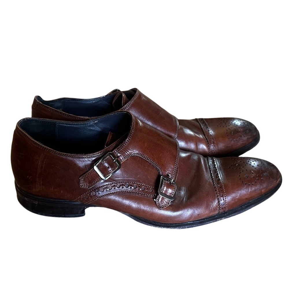 Vero Cuoio Brown Leather Double Monk Strap Brogue Shoes Men's 10.5